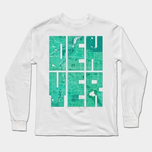 Denver, USA City Map Typography - Watercolor Long Sleeve T-Shirt